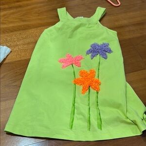 Mayoral Lime Green Tank Dress with Pink Orange Purple Flower Appliqués